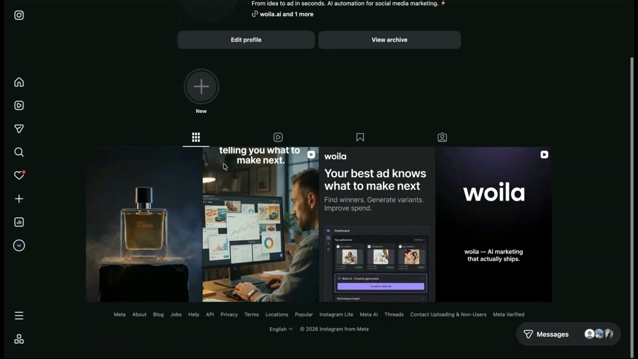 Screenshot from the Woila demo: Go from creative to published post.